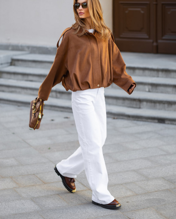 128 Бомбер з замши з складками